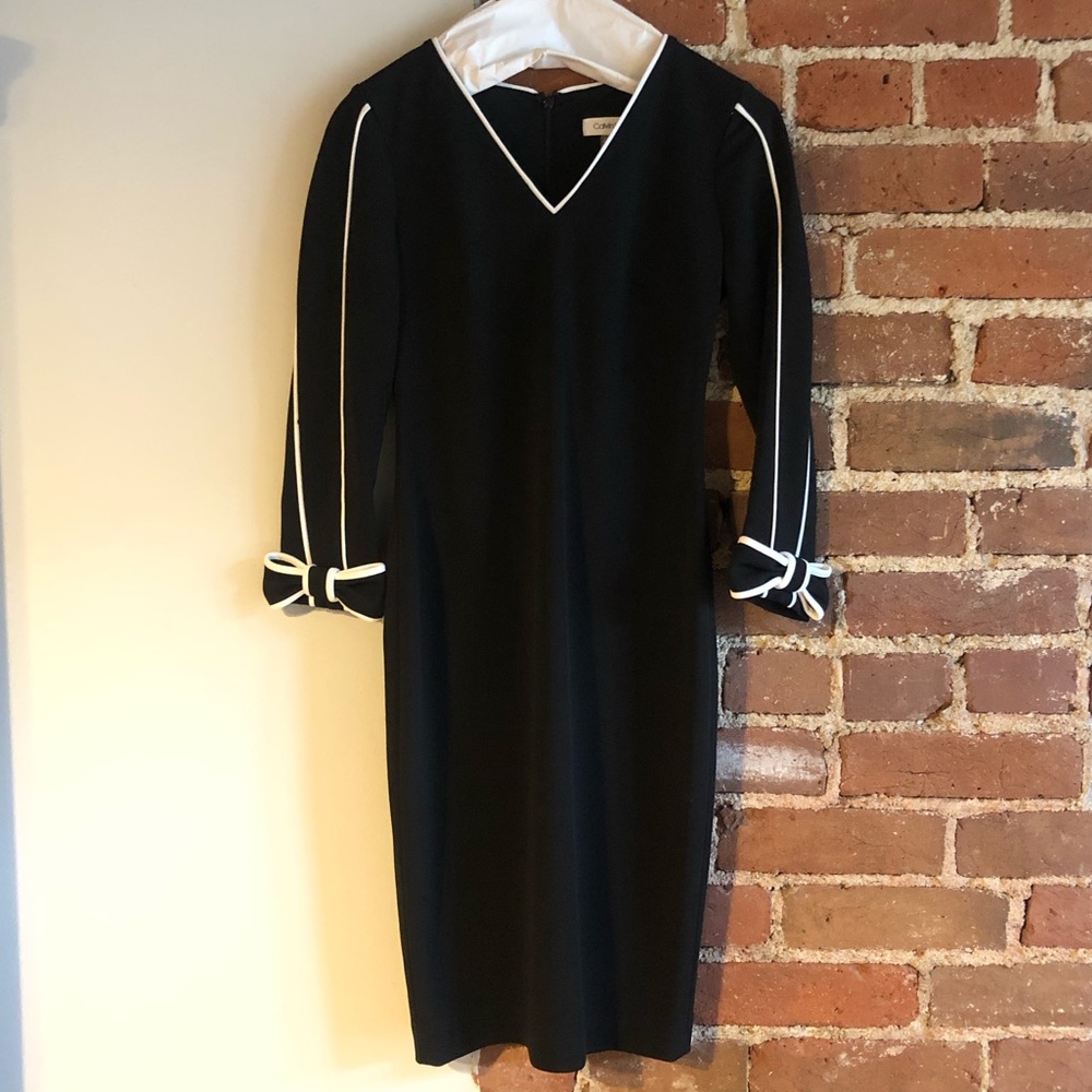 Wow! Calvin Klein 0 Petite black white bow dress